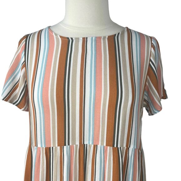 Forever 21 Dress Size Small Orange Cream Tiered Striped Short Sleeves - Picture 3 of 7